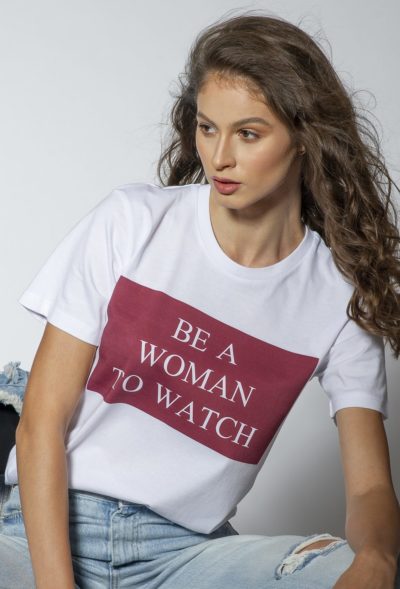 Tricou alb Be a woman to watch