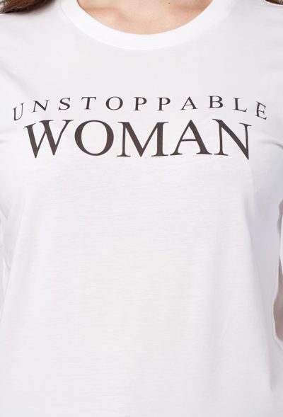Tricou alb Unstoppable Woman